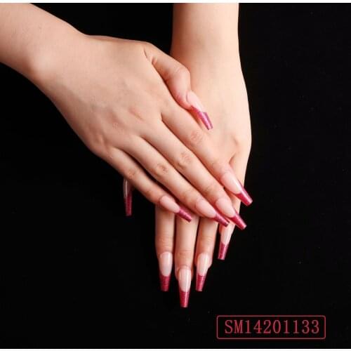 24pcs/box Fake Nails With Glue Red Coffin Type Removable Long Paragraph Fashion Manicure Save Time False Nails Patch Press On Dl