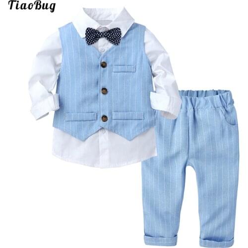 TiaoBug Spring Autumn 3Pcs Toddle Boys Gentleman Party Suit Lapel Collar Long Sleeves Shirt And Single-Breasted Vest And Pants