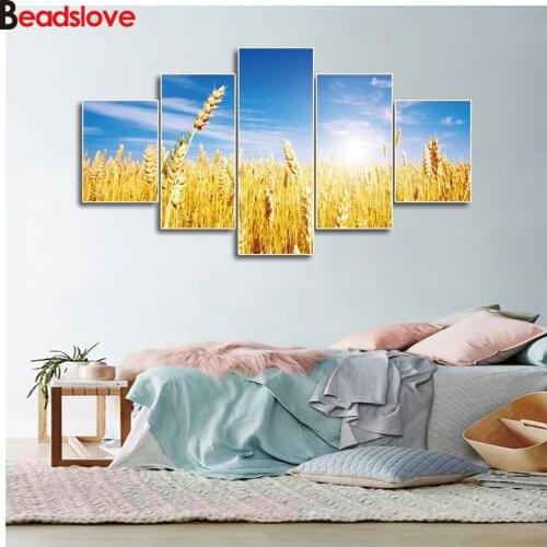 5 pcs/set Full square round DIY diamond painting summer gold paddy Cross Stitch diamond embroidery Rhinestone pictures mosaic