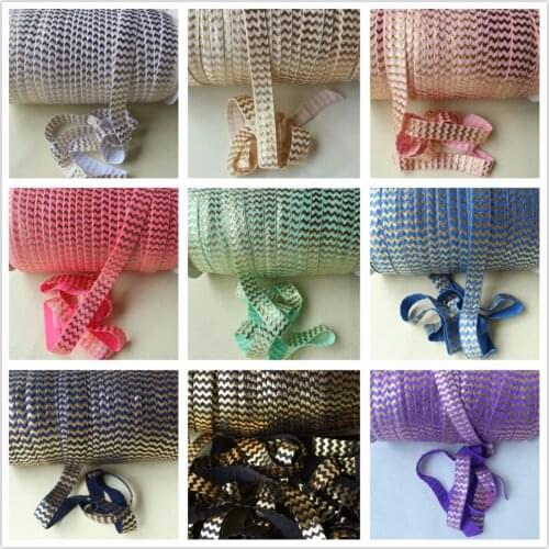 5/8" 16mm gold foil chevron Fold Over Elastic for baby headband 50yards/roll