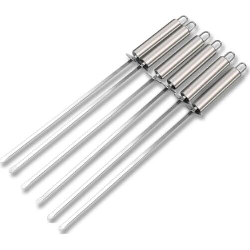 6pcs BBQ Grill Stick Large Stainless Steel Brazilian-Style Barbecue Skewers Shish Kebab Kabob Skewers Wide Blade Set