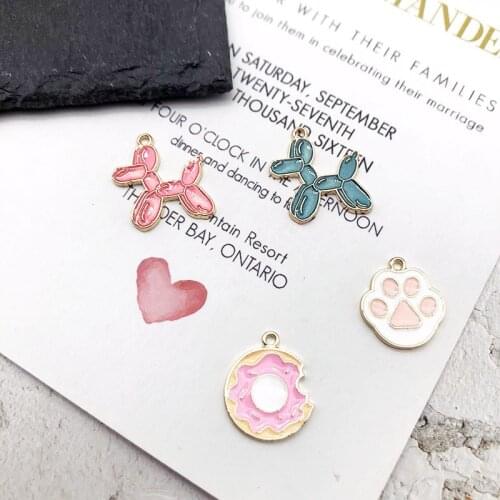 6pcs Balloon Dog Alloy Enamel Bear paw Dog footprints Donuts Cake Charms Animals Pendants Earrings DIY Jewelry Accessories XL531