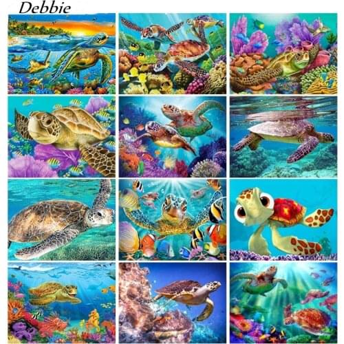 5D Diamond Pattern Rhinestone Needlework DIY Diamond Painting Cross Stitch Turtle Ocean Scenery Diamond Embroidery Decor