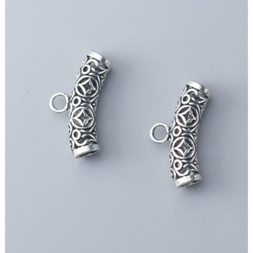 Classic Ancient Coin Hollow Out Tube Beads 925 Sterling Silver Bails Charm Beads DIY Jewelry Making Components For Women Men