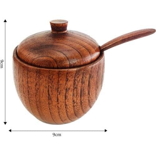 Hot Wooden spice jar salt and pepper Seasoning Jar Natural Spice Tank with Lid and Spoon Seasoning Container Kitchen Tools