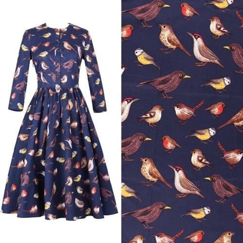 The bird printing High-density cotton original stretch poplin fabric for dress tissu au meter bright cloth DIY Width 140CM