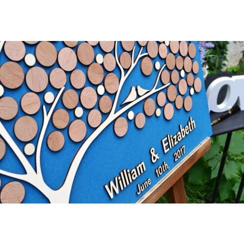 Custom 3D Wooden Wedding Guest Book,Personalized Name Guest Book,Rustic Wedding Guestbook,Natural Wood Color Circle Leaves Sign