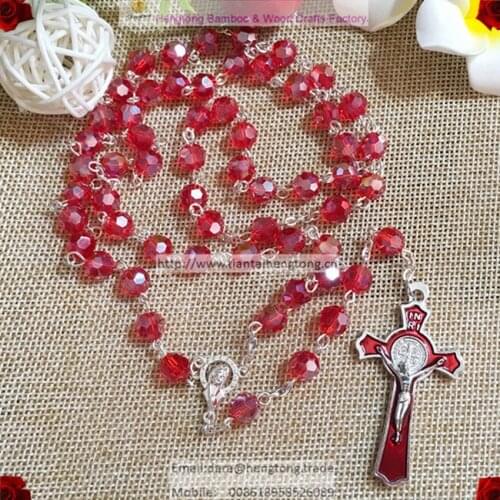 8mm red facet crystal rosary necklace, religious rosary, benedict crucifix rosary with virgin mary center special offer