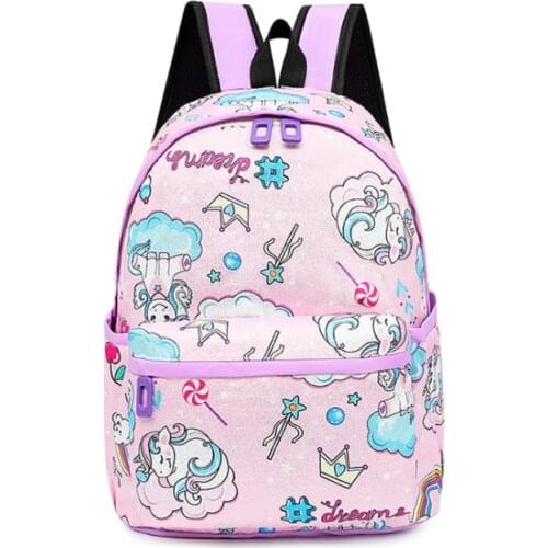 Girls Lovely Unicorn Flower Primary School Bag Children Double Shoulder Backpack Dropship