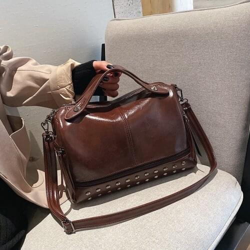 DikizFly Fashion Rivet Women Bags Totes Handbags Crossbody Bags For Women 2019 Luxury Shoulder Bag Solid Purse Vintage Messenger