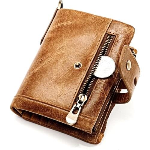 Fashion Unisex Zipper Wallet Brand Genuine Leather Card Holder Coin Wallet Women Business Casual Smart Purse Short Slim Male bag