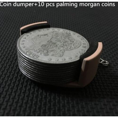 Coin Dumper + 10pcs Palming Coins (Morgan Version) Magic Tricks Appearing Disappearing Stage Accessories Illusion Props Gimmick