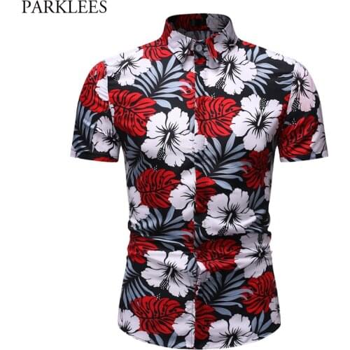 Mens Tropical Short Sleeve Floral Print Beach Aloha Hawaiian Shirt 2019 Summer New Casual Button Down Party Holiday Chemise 3XL