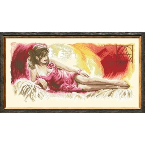 Young girl cross stitch kit beauty 18ct 14ct 11ct light yellow canvas fabric cotton thread embroidery DIY handmade needlework