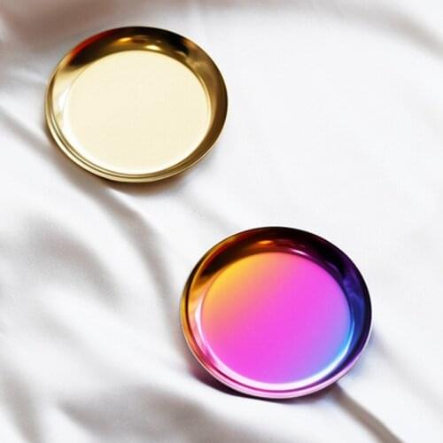 Stainless Steel Gold Storage Tray Fruit Sancks Jewelry Display Plate Kitchen Food Organizer Coaster Tools Metal Storage Dishes