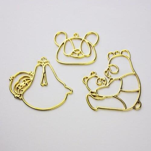 New 10pcs Various poses panda Metal Frame Pendant Gold Charm Bezel Setting Cabochon Setting UV Resin Charm Jewelry Findings