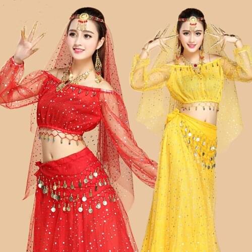 New 4pcs Set Performance Adult Belly Dance Costume Bollywood Gypsy Costumes Women Belly Dance India Egypt Dancing Dnacewear