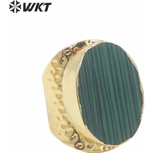 WT-R266 Wholesale Custom Natural Malachite Stone Ring With Adjustable Size Green Stripe Oval Ring For Fashion Jewelry Making