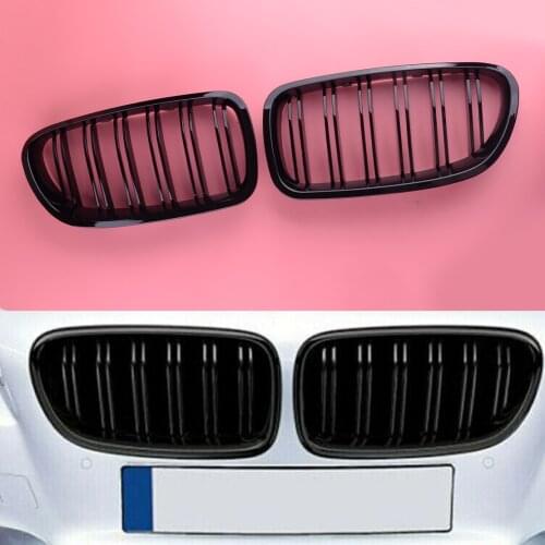 1Pair Twin Bar Slat Front Kidney Grill Grille Gloss Black Fit For BMW 5-Series F10 F11 2011 2012 2013 2014 2015 2016 51137203203