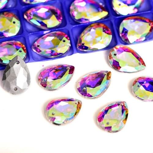 Teardrop Clear Glass Strass Sew On Rhinestones Pointback Crystal Sew on Stone Droplet Sewing Rhinestone For Wedding Dress B1313