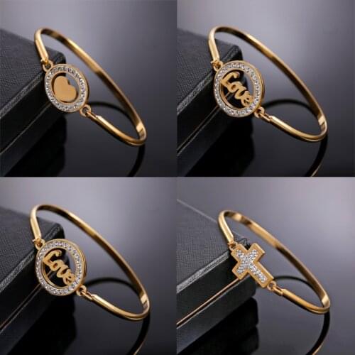 Rinhoo Stainless Steel Love Heart Cross Mom Bracelets For Women Party Banquet Fashion Charm Bracelets Bangles Jewelry Best Gift