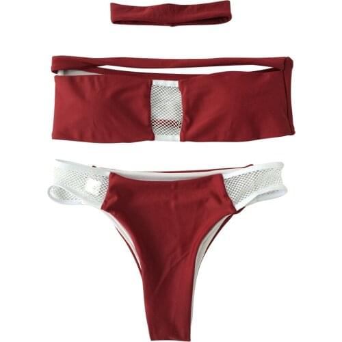 Sexy high waist bikini set 2019 new mesh stitching tube top necklace 3 piece set ladies swimsuit Brazilian thong bikini push up