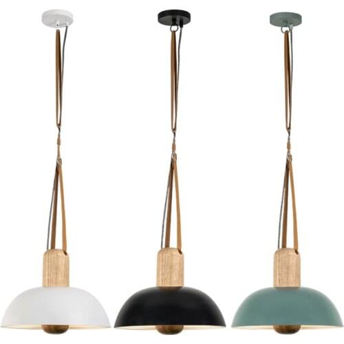 Nordic Loft Style Single Droplight Modern LED Pendant Light Fixtures Simple Wood Iron Leather Hanging Lamp Indoor Lighting