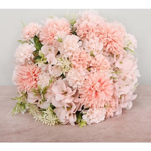 Mixed pink silk hydrangea fake flower bridal bouquet peony rose fake flower white DIY Christmas wedding home decoration