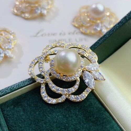 XX110 Nature Fresh Water White Pearl Brooch for Women Fine Presents Round Pearls 11-12mm Fine Jewelry