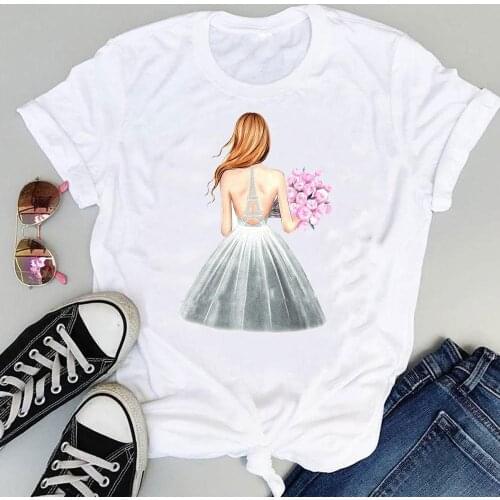 Women Cartoon Floral Flower Cute 2021 Short Sleeve Sweet Summer Fashion Print Lovely Clothes Tops Tees Tshirt T-Shirt