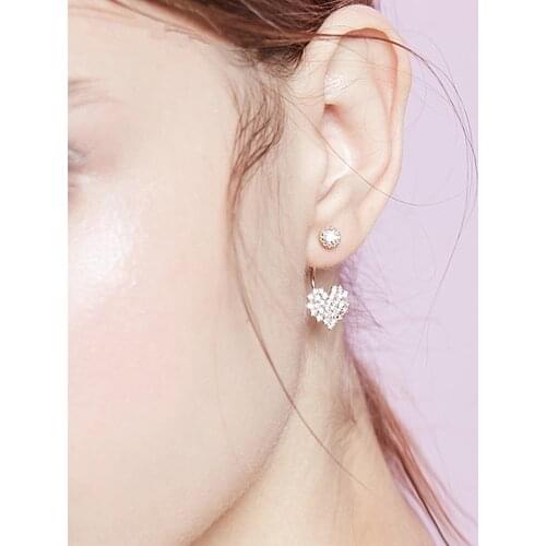 Fashion Cute Love Heart Crystal Zircon Diamonds Gemstones Back Stud Earrings For Women Girl Jewelry Brincos Accessories Gifts