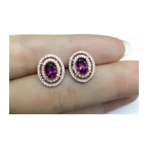 Natural garnet stone earrings 925 silver Natural gemstone earring women Classic elegant fashion fine Earrings