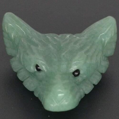 1.4" Howling Wolf Figurine Green Aventurine Gemstone Animal Pendant Hand Carved Stone Necklace Jewelry Man Fashion