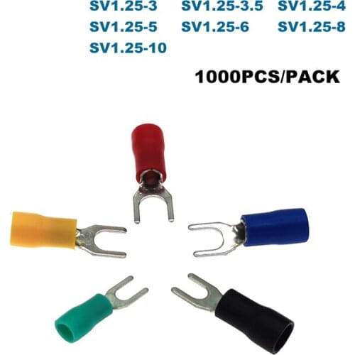 1000Pcs Spade Insulated Furcate Crimp Terminals SV1.25-3/4/5/6/8/10 Electric Wire Cable Connector Ferrules 0.5-1.5mm2 22-16AWG