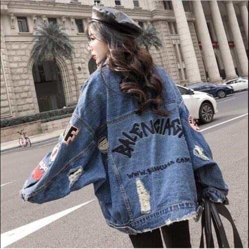 2020 Spring Auturn letter Crop Denim Jackets Women Casual Jeans Bomber Jacket Long Sleeve fashion Denim Coat Plus Size