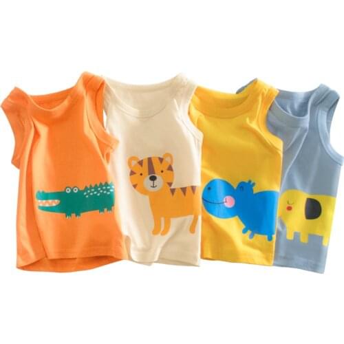 2021 Summer Kids Clothes Cotton Printed Boys Vest for Summer Stylish Children Sleeveless Tops Children Tanks
