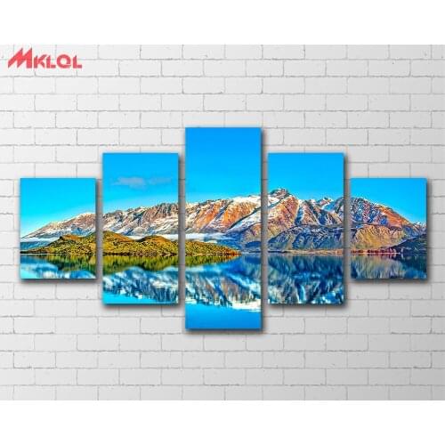 2017 Wall Art Canvas Painting Oil Painting 5pcs Azure Lake Mountain Reflection Scenic Print Room Decor Picture Canvas No Frame