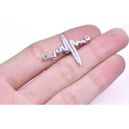 5pcs/Lot Stainless Steel Mirror Polished Heartbeat Charms Handmade Electrocardiogram ConnectorNecklaces Bracelet Jewelry Diy