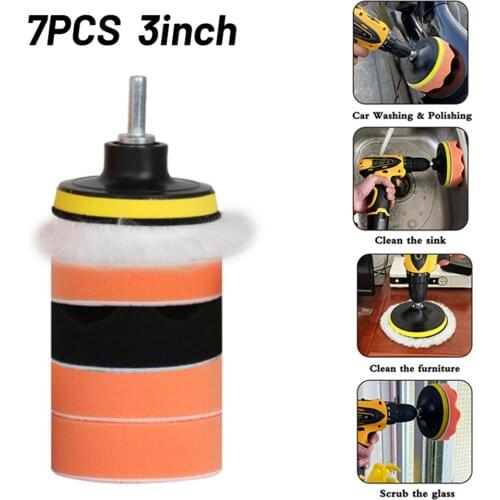 7Pcs 3 Inch Sponge Polishing Pads Kits Wool Buffing Pad For Polisher Car Waxing M10 Drill Adapter Joint Suction Cup