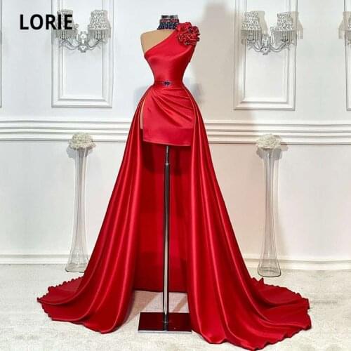 LORIE Arabic Evening Dresses Mermaid Prom Gowns For Party One Shoulder Crystals Hihg Low Celebrity Red Special Occasion Gowns