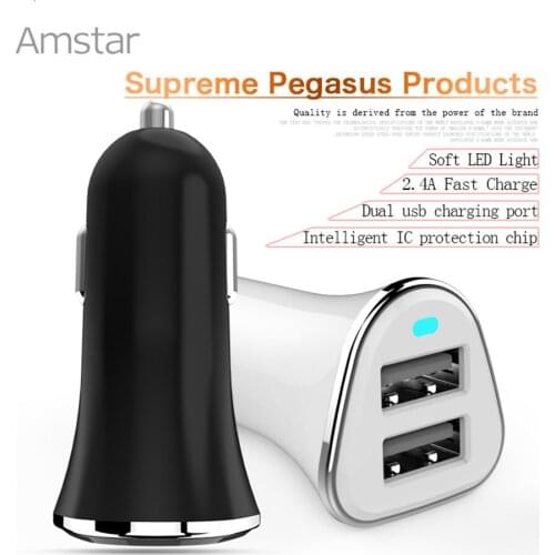 Amstar Double USB Car Charger For iPhone 12 11 Pro Max 12 Mini 2.4A Car-Charger USB Charger Adapter for Samsung S21 S20 Plus