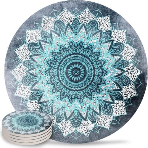 BOHOCHIC MANDALA IN BLUE Ceramic Coasters Waterproof Tea Cup Mat Christmas Home Decor Coasters for Glasses
