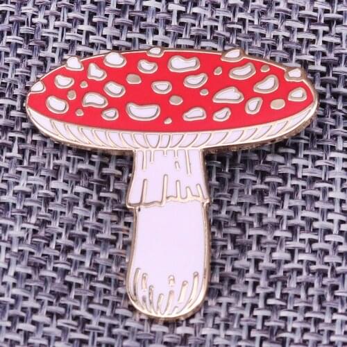 Amanita Muscaria Mushroom Lapel Pin With Golden Outline From the Natural Values Collection