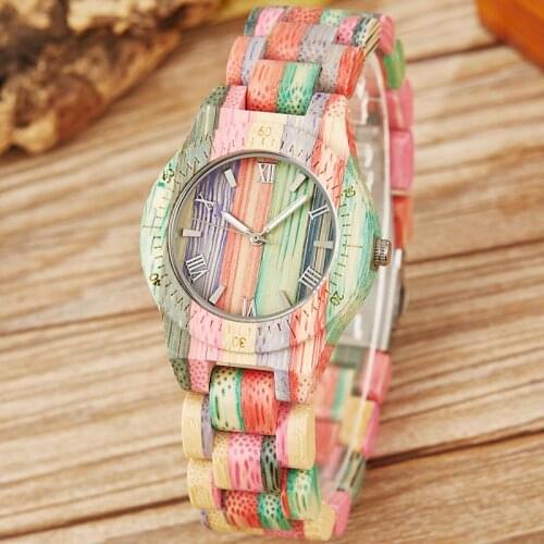Colorful Wood Watch Women Men Natural Wooden Wristwatch Rainbow Casual Quartz Couple Watch For Male Clock Relogio Masculino