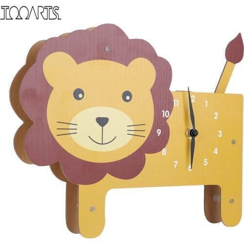 Tooarts Cartoon Animal Clock Lion Clock MDF Wooden Wall Clock for Kids Room Living Room, Home Decor
