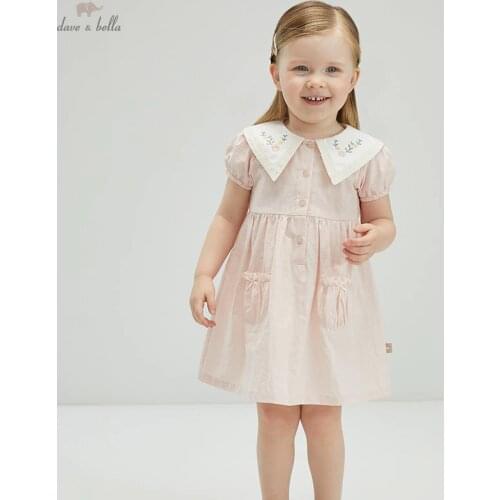 DBJ17839 dave bella summer baby girls cute bow floral embroidery dress children fashion party dress kids infant lolita clothes