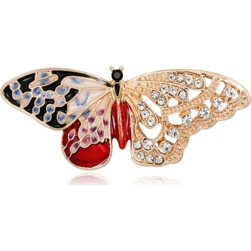 HOSENG Red Black Gold Color Elegant Butterfly Brooch For Women Insect Pin Winter Design Fashion Jewelry HS_5645