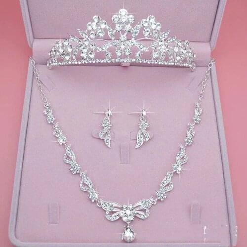 Beautiful Bridal Jewelry Set Three Piece Crown Earring Necklace Jewelry Bling Bling Wedding Accessories For Ladies Party
