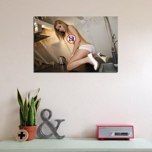 Beautiful Woman in the Kitchen Poster Canvas Cloth Fabric Print Painting for Home Decor Wall Art Picture