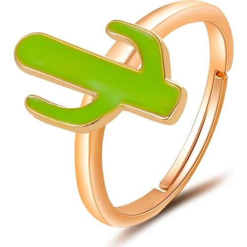 1 Pc Fashion Golden Fresh Ring Cactus Alloy Ring Simple Female Opening Cartoon Plant Holiday Ring Jewelry